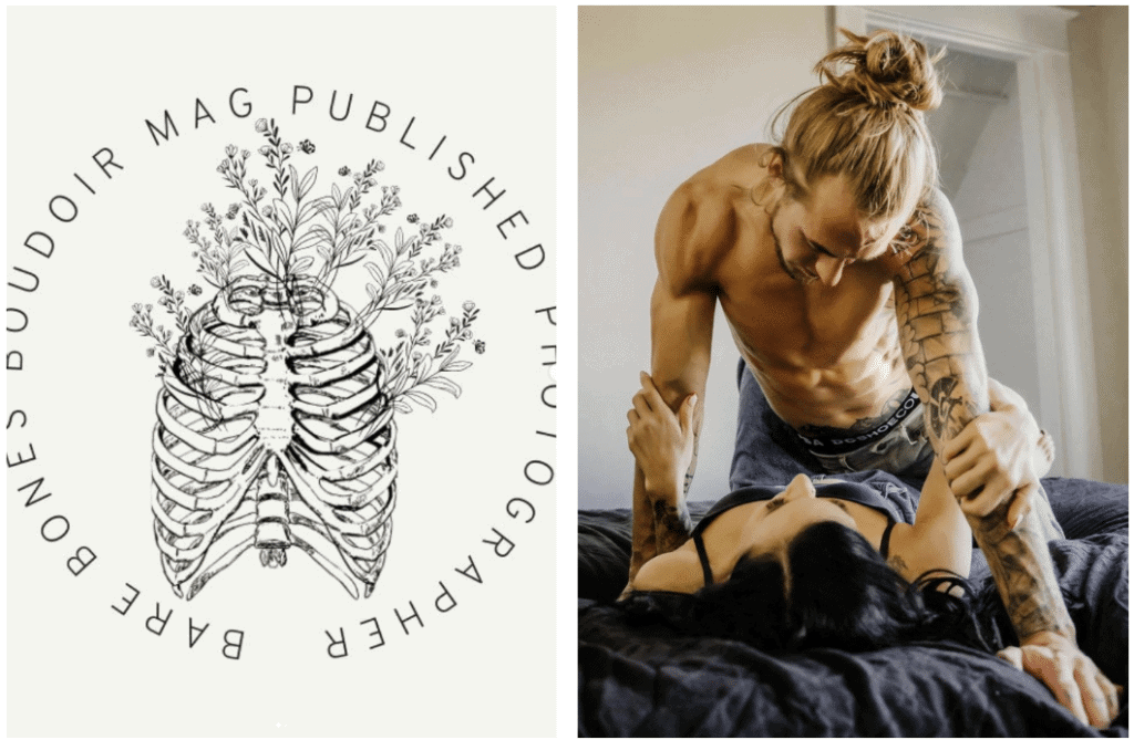 Rib cage with floral design and publisher’s logo, black and white illustration for art and book branding.